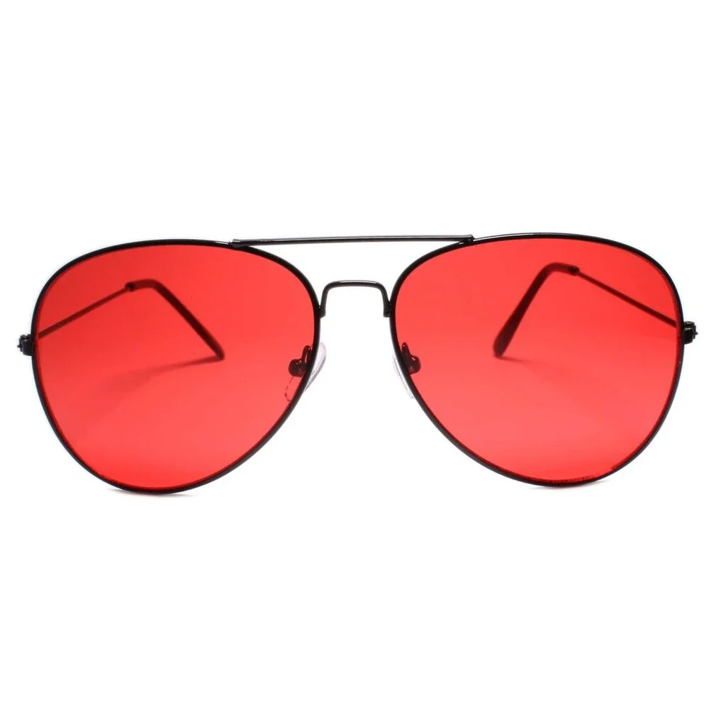 Classy Mens Womens Air Force Pilot Style Sun Glasses Unique Black Frame Red Lens